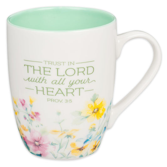 ▶ Taza inspiradora de cerámica para las escrituras de café y té para mujer: verso bíblico de confianza en el Señor, apto para microondas y lavaplatos, sin plomo, multicolor floral,