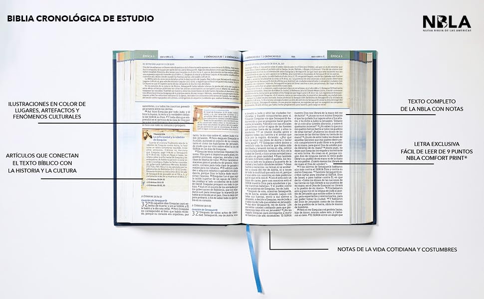 NBLA, Biblia Cronológica de Estudio, Tapa dura, Interior a cuatro colores, Comfort Print