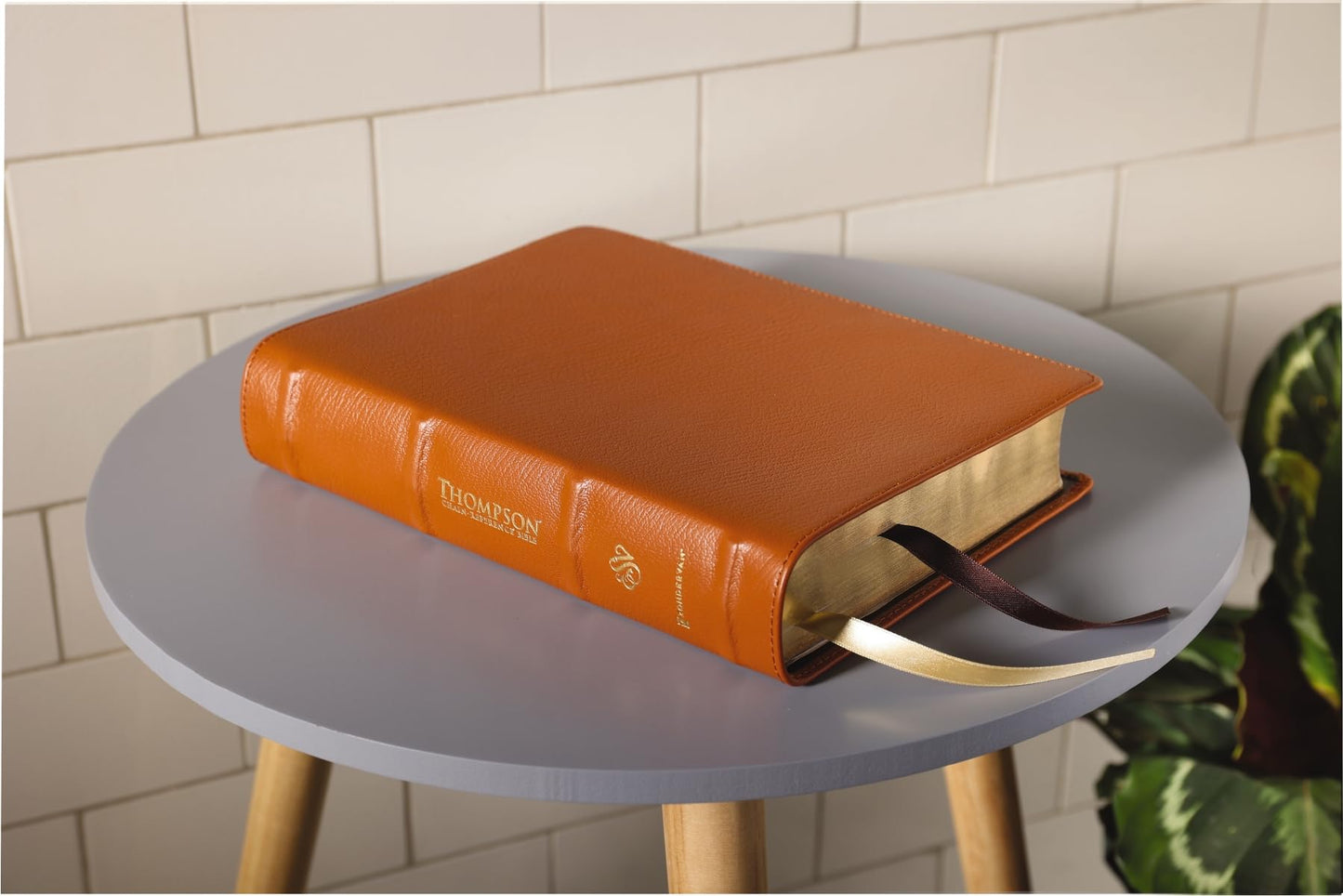 ESV, Thompson Chain-Reference Bible, Genuine Leather, Calfskin, Tan, Red Letter, Thumb Indexed