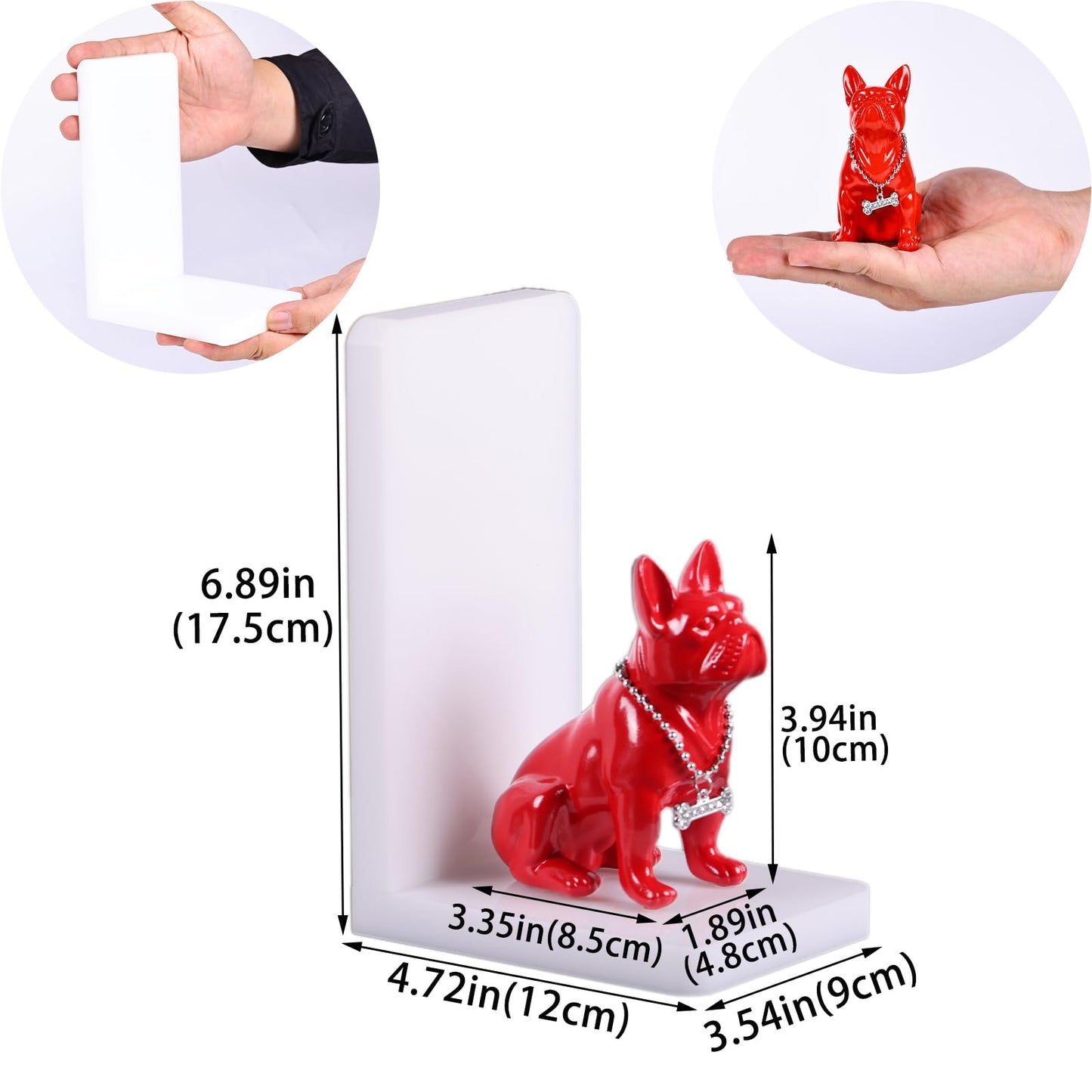 Sujetalibros de Bulldog Inglés rojo, sujetalibros para perros, sujetalibros decorativos Bulldog, sujetalibros Boston Terrier, sujetalibros de animales para niños, extremos de libros para estantes,