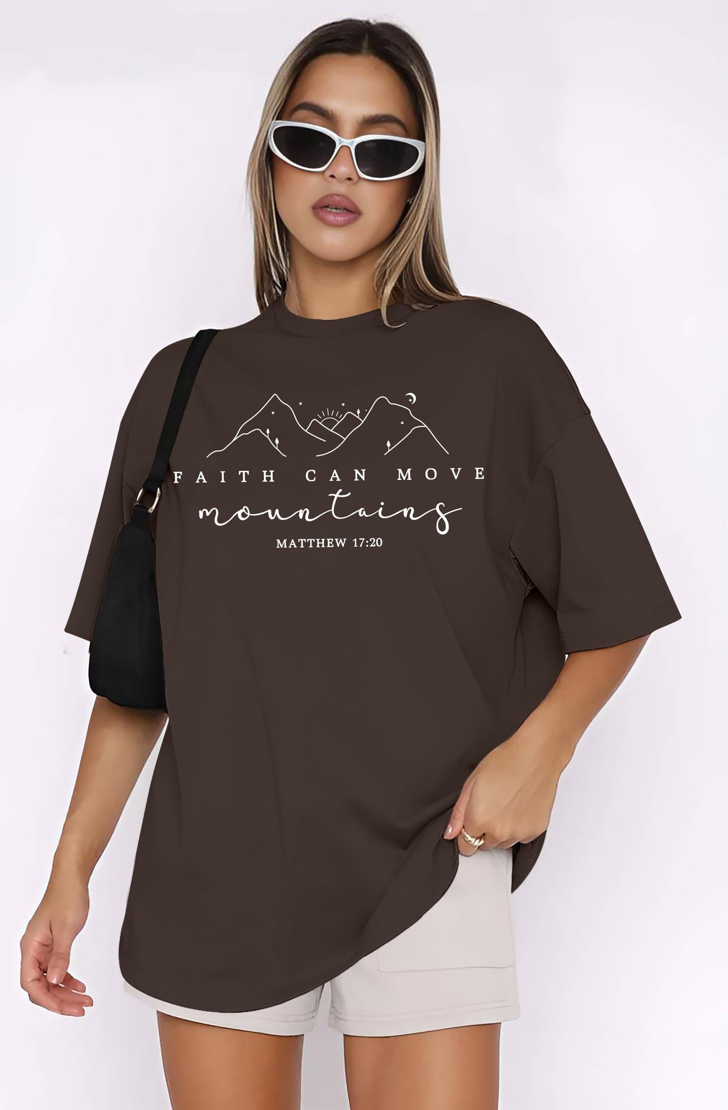 ▶ Camisetas de gran tamaño para mujer, camisas cristianas de fe sobre el miedo, camisetas de Jesús, holgadas, informales, religiosas, marrón (3), Small