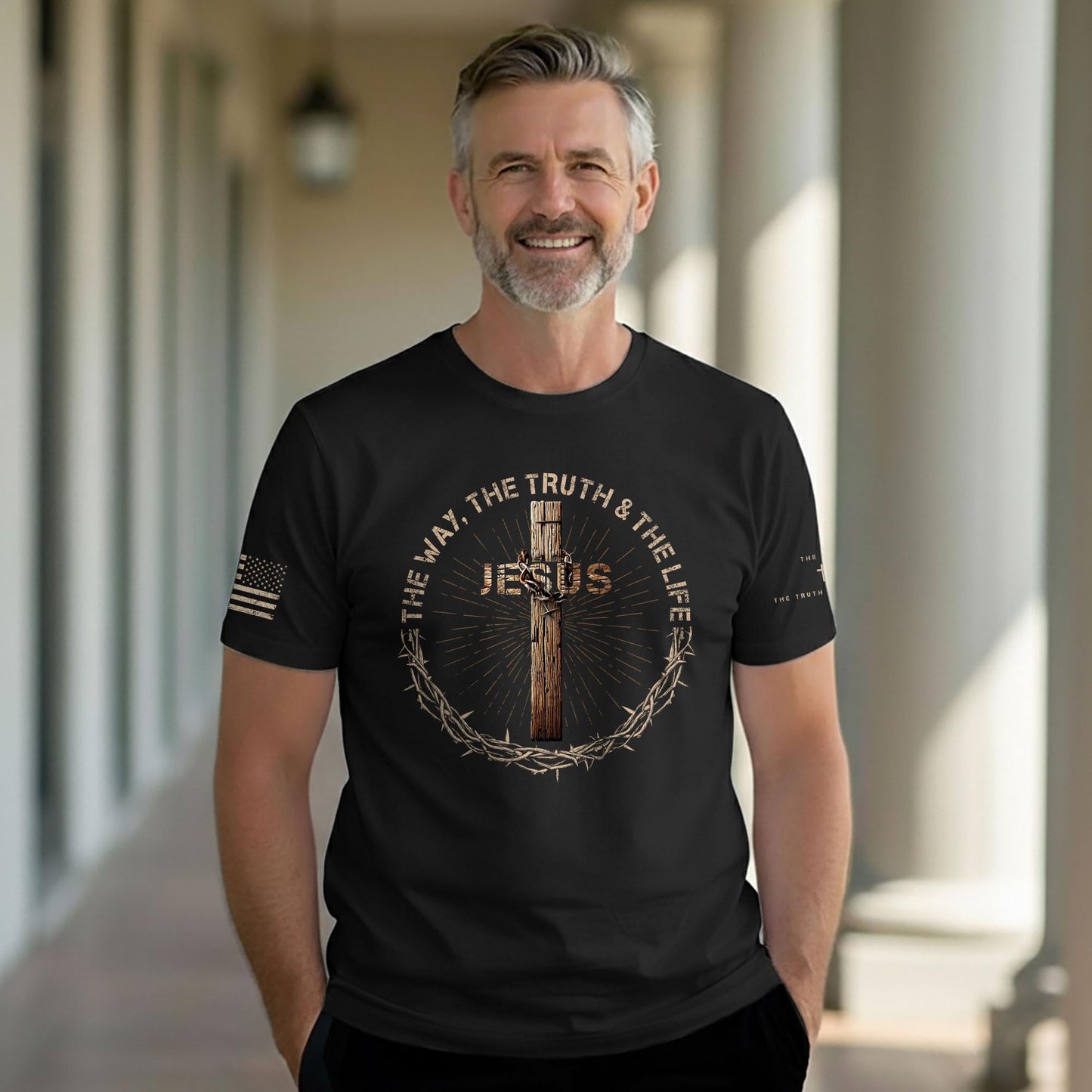 ▶ Jesus The Way The Truth The Life - Camisa cristiana para hombre, camisa cruzada, playera con versículo bíblico, camisas de fe para hombres 2, Negro -, X-Large