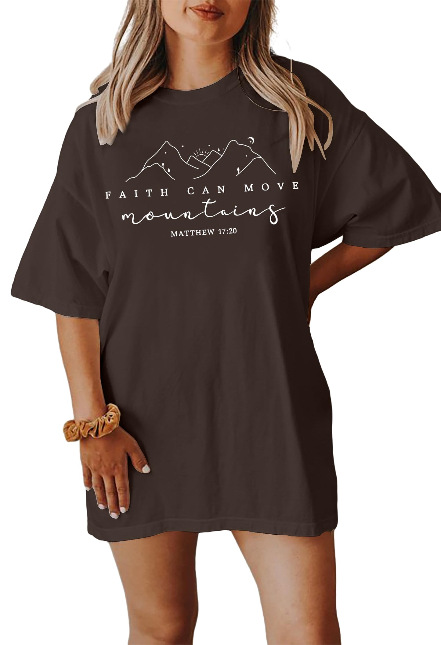 ▶ Camisetas de gran tamaño para mujer, camisas cristianas de fe sobre el miedo, camisetas de Jesús, holgadas, informales, religiosas, marrón (3), Small