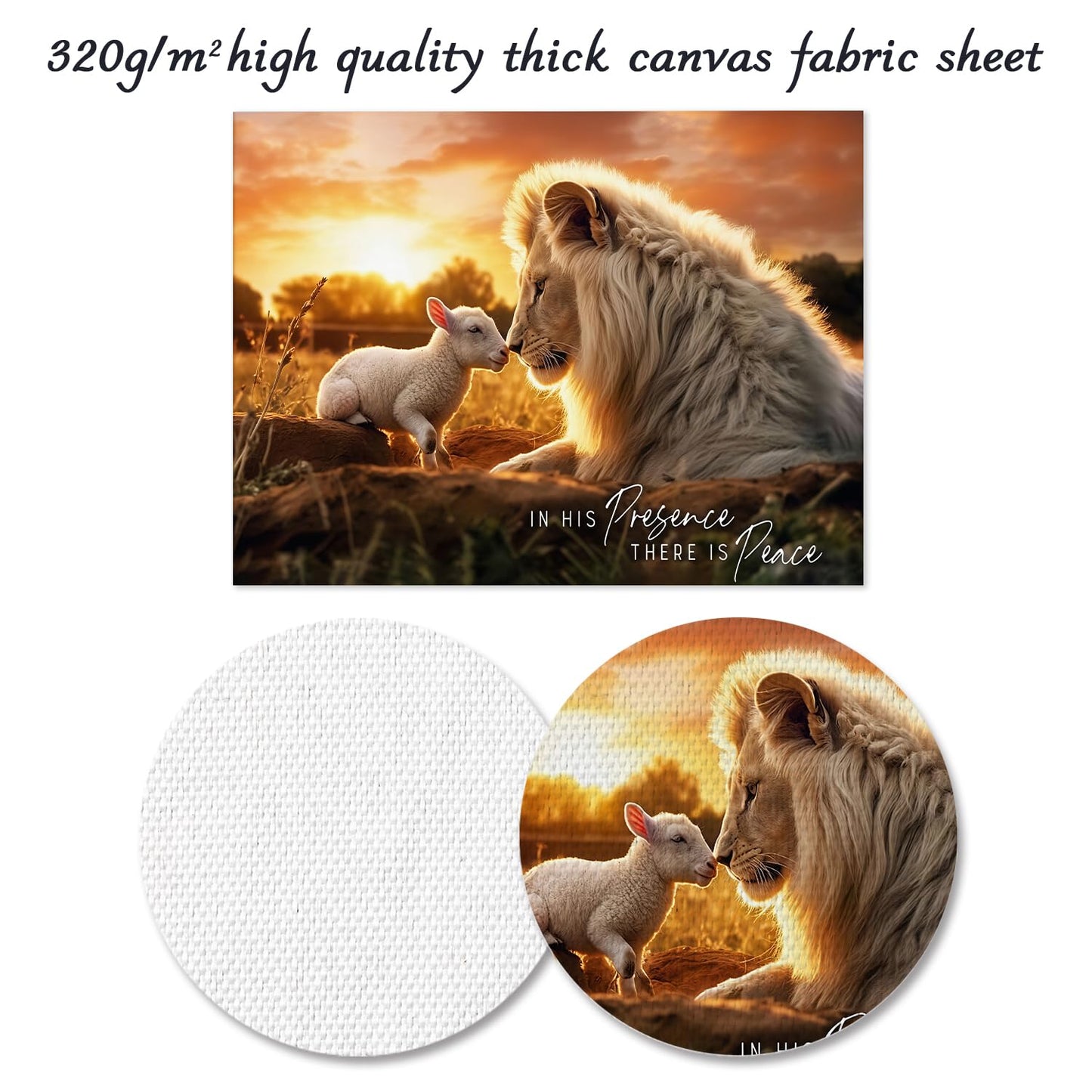 ▶ Mural de León y Cordero, En Su Presencia Hay Paz Lienzo Cristiano Cuadros para Salón Dormitorio Decoración 30 × 40 cm Sin Marco