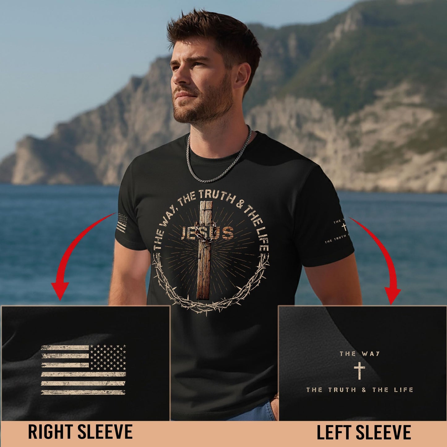 ▶ Jesus The Way The Truth The Life - Camisa cristiana para hombre, camisa cruzada, playera con versículo bíblico, camisas de fe para hombres 2, Negro -, X-Large