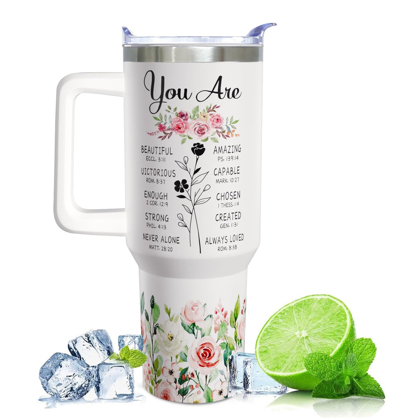 ▶  Regalos cristianos para mujeres, regalos religiosos, regalo alentador de inspiración para mujeres mayores, vasos cristianos de 40 onzas con asa y tapa, taza de café de viaje cristiano