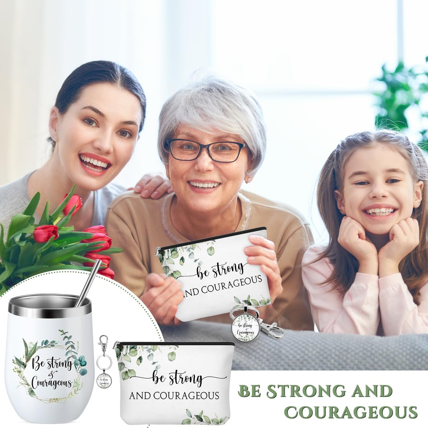 ▶  3 Set Regalos Cristianos para Día de la Madre para Mujer Taza de Café Inspiradora Vaso de Acero Inoxidable de 12 oz Bolsa de Maquillaje con Versículo Bíblico de Eucalipto Llavero Cristiano