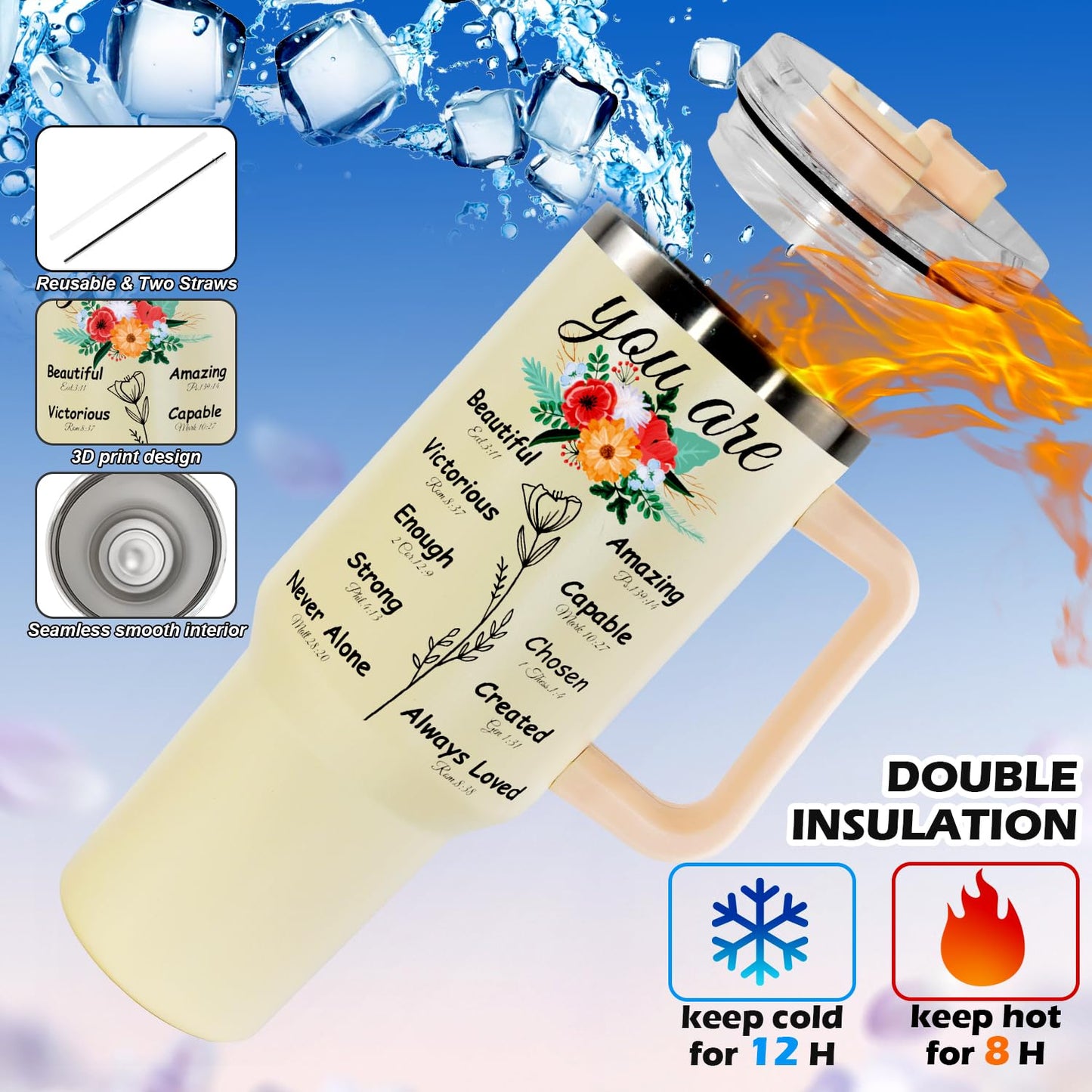 ▶ Regalos cristianos para mujeres, vasos de 40 onzas para mujeres, tazas de café con versículo bíblico, regalos religiosos de fe inspiradores para mujeres en cumpleaños, aniversario, vaso de 40 onzas