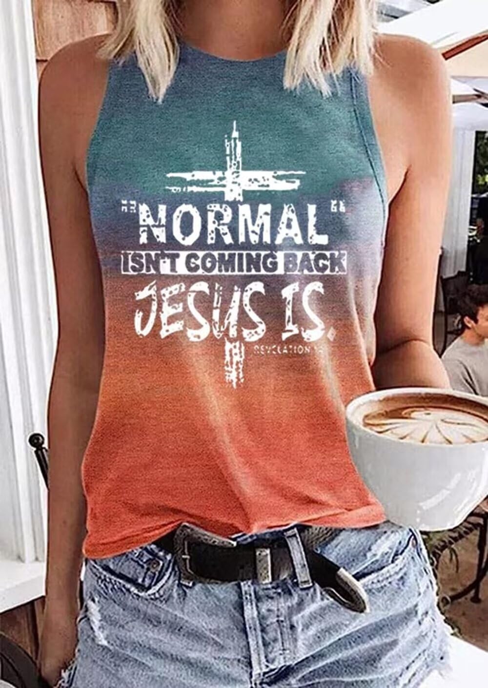 ▶ Playera de tirantes cristiana para mujer, con estampado de letras cristianas, camisetas sin mangas para día festivo, Multicolor-, Small