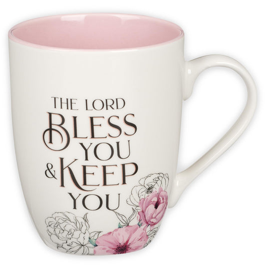 ▶ Taza de café y té de cerámica para mujer: May the Lord Bless You and Keep You - Números 6:24 versículo bíblico inspirador, floral, rosa, 12 onzas