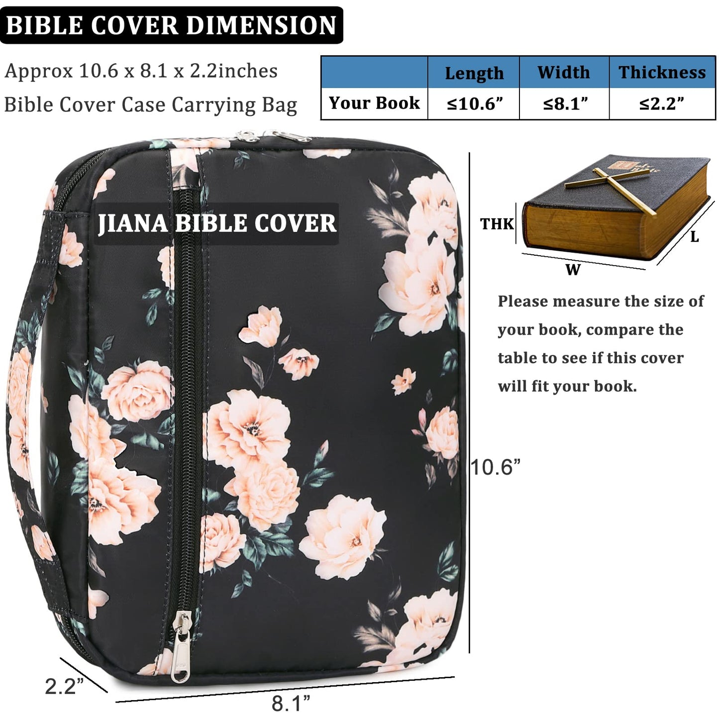 Funda bíblica para mujeres y adolescentes y niñas, funda de libro de transporte para iglesia, bolsa protectora de la Biblia con asa y bolsillo con cierre