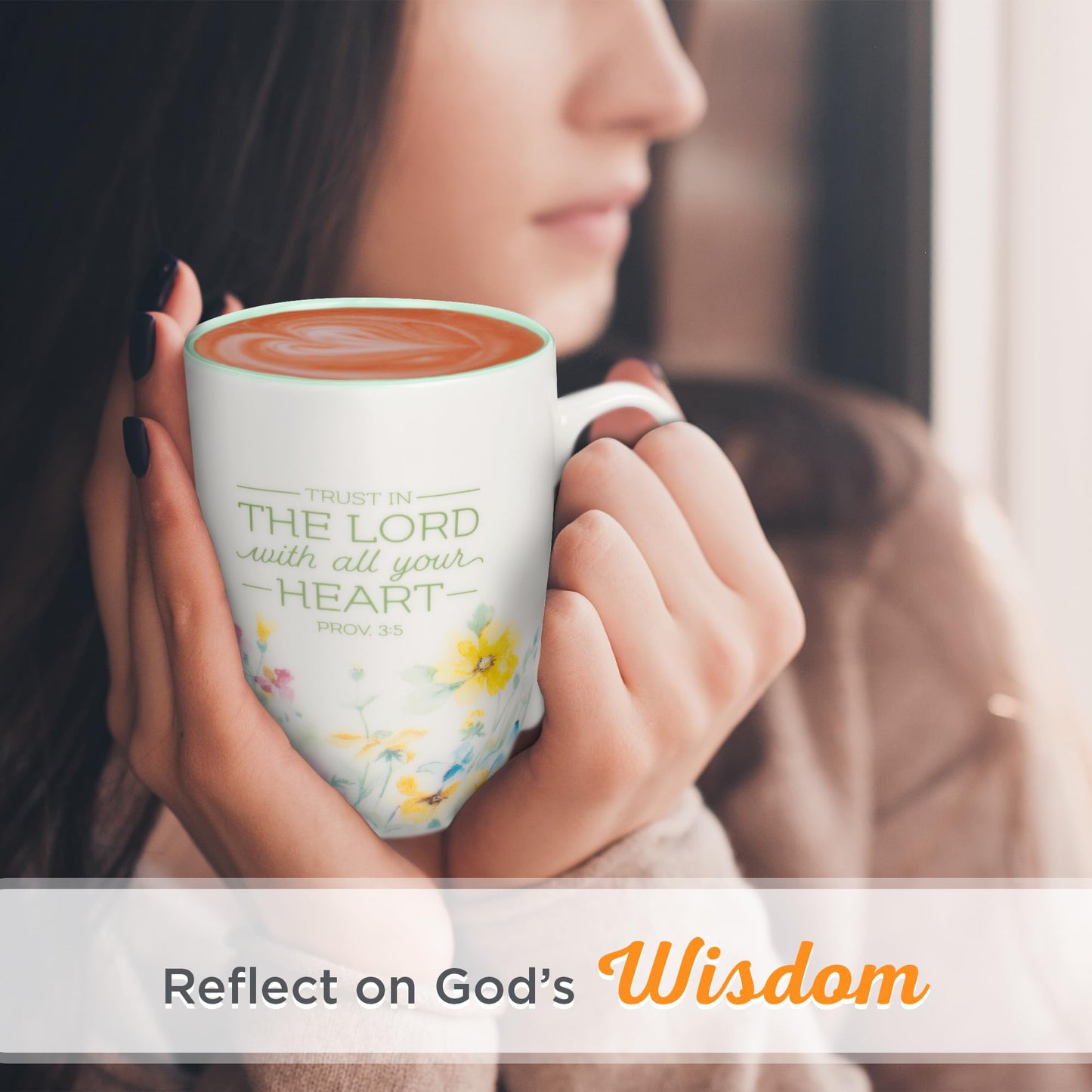 ▶ Taza inspiradora de cerámica para las escrituras de café y té para mujer: verso bíblico de confianza en el Señor, apto para microondas y lavaplatos, sin plomo, multicolor floral,