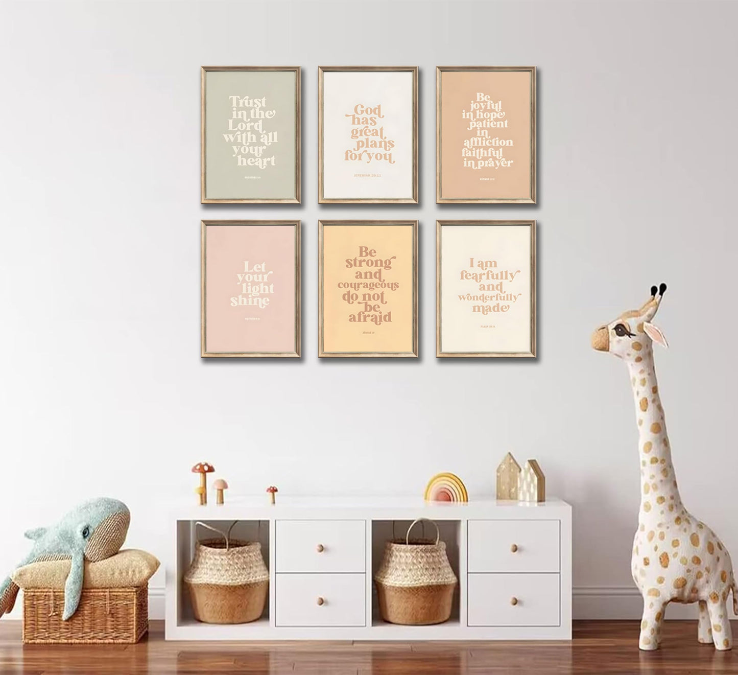 ▶ 6 piezas de versículo de la Biblia para niños, arte de pared de educación cristiana, impresiones de fotos inspiradoras, pinturas en lona, unisex, decoración de pared de la Biblia, ilustraciones