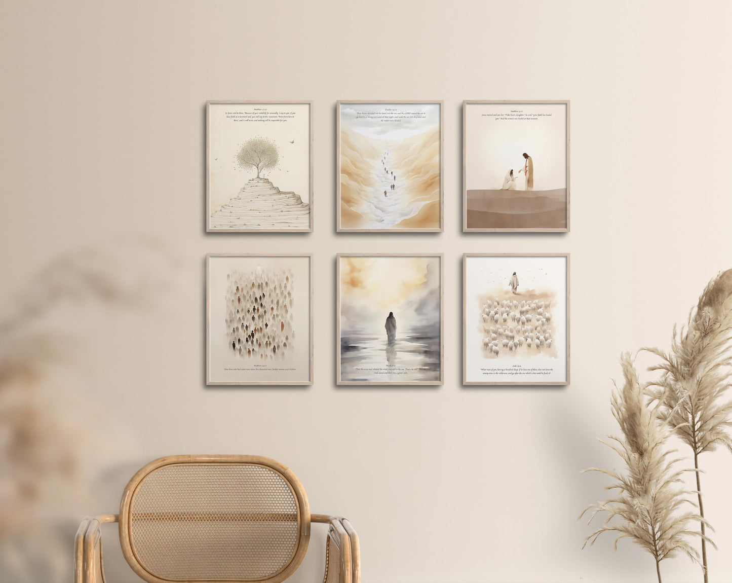 ▶ Arte de pared cristiano, versículos de la Biblia, pintura de aula de escrituras, póster de Jesús, obra de arte de historia bíblica para el hogar. (8 x 10 pulgadas, juego de 6, sin marco)