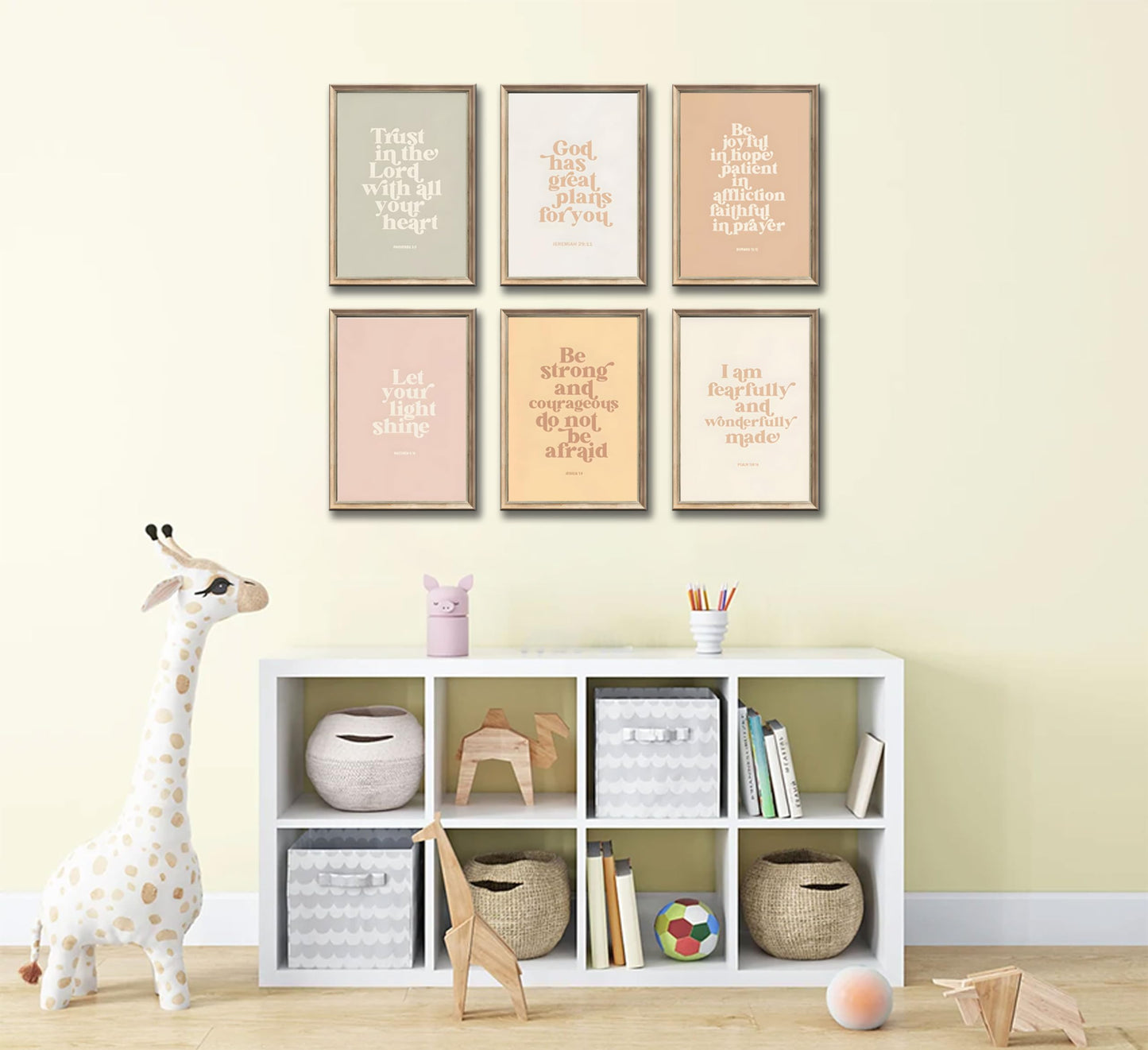 ▶ 6 piezas de versículo de la Biblia para niños, arte de pared de educación cristiana, impresiones de fotos inspiradoras, pinturas en lona, unisex, decoración de pared de la Biblia, ilustraciones