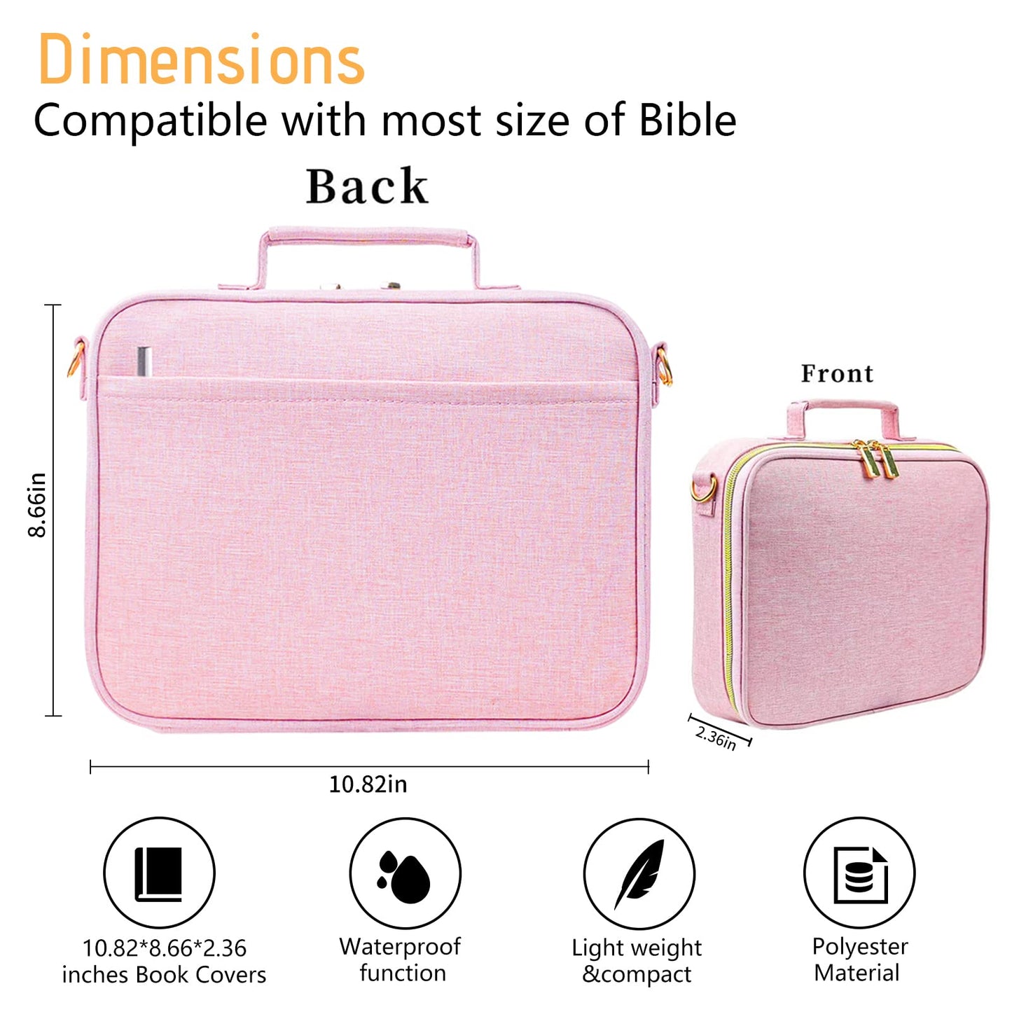 Fundas bíbicas para mujer – Funda de transporte para la Biblia con asa acolchada, correa ajustable para el hombro y bolsillos con cierre, bolsa de la Biblia para la iglesia (rosa)