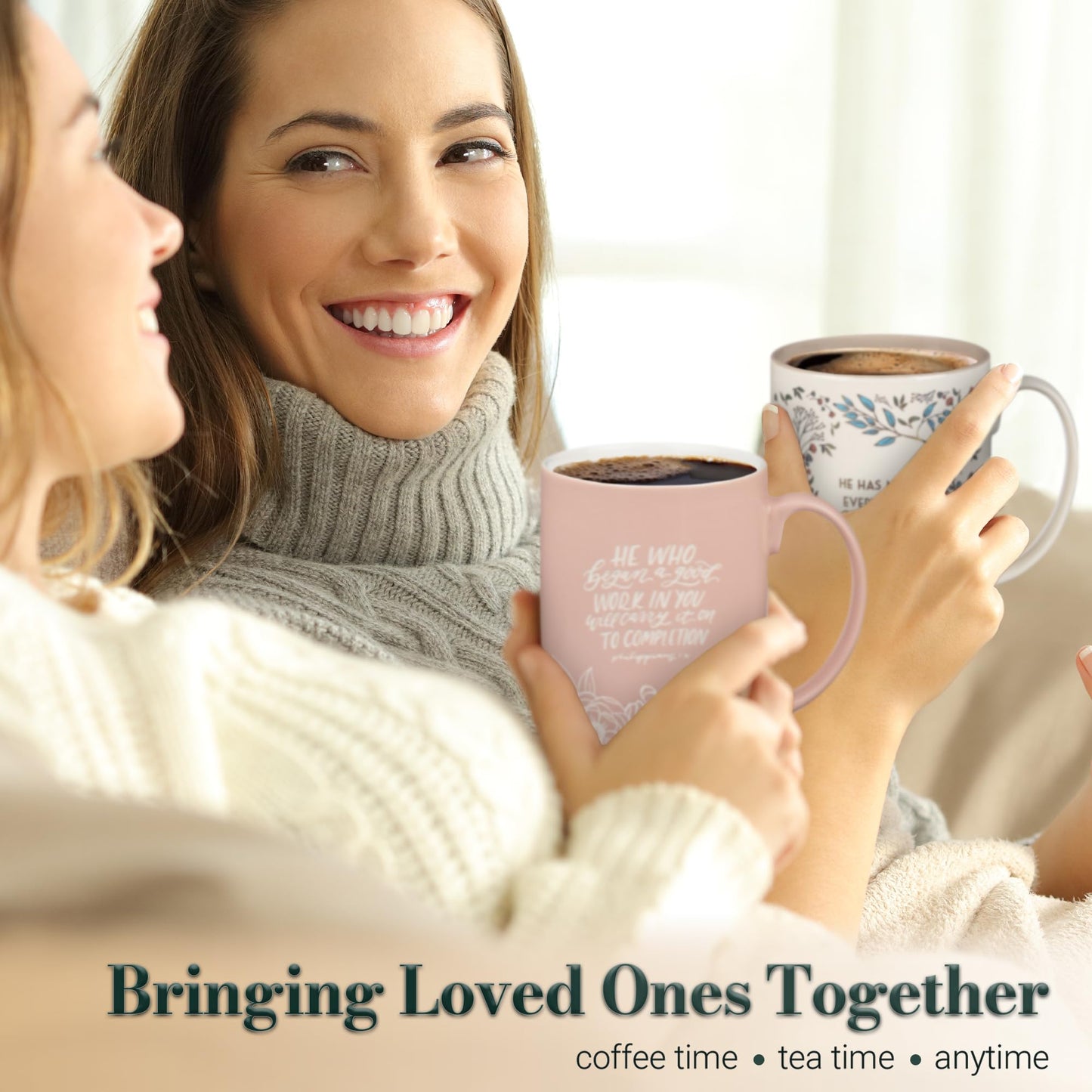 ▶ Taza de cerámica inspiradora grande para mujer, con versículo bíblico, para café y té: todo hermoso y estimulante, sin plomo ni cadmio, color blanco/gris pardo, multicolor floral