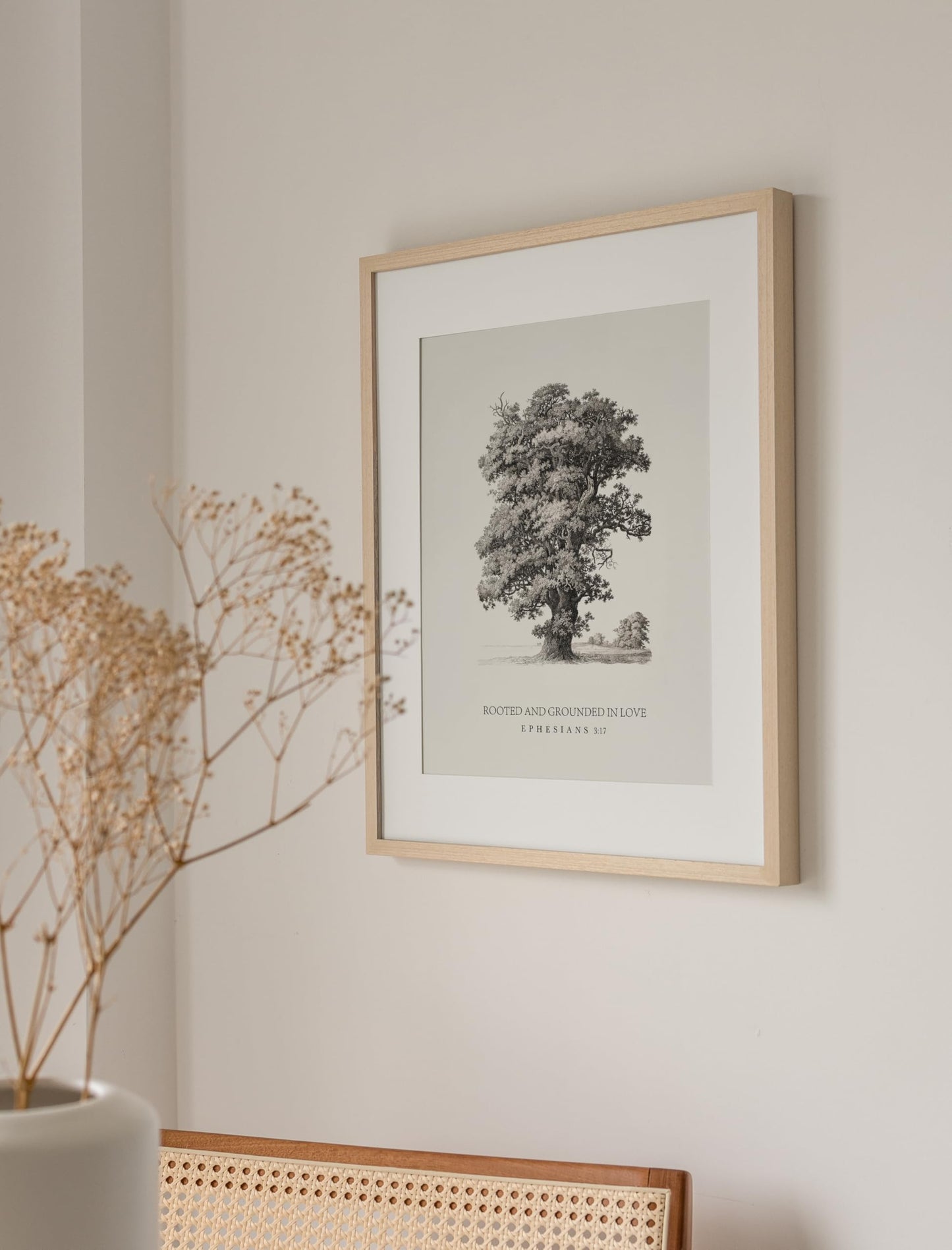 ▶ Arte cristiano de pared, versículos bíblicos arraigados y arraigados en el amor, pintura de las escrituras grandes, póster religioso de Efesios 3:17, obra de arte de árbol clásico para el