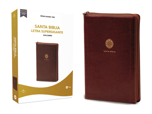 Rvr60 Santa Biblia Letra Supergigante, Leathersoft, Café C/Cierre