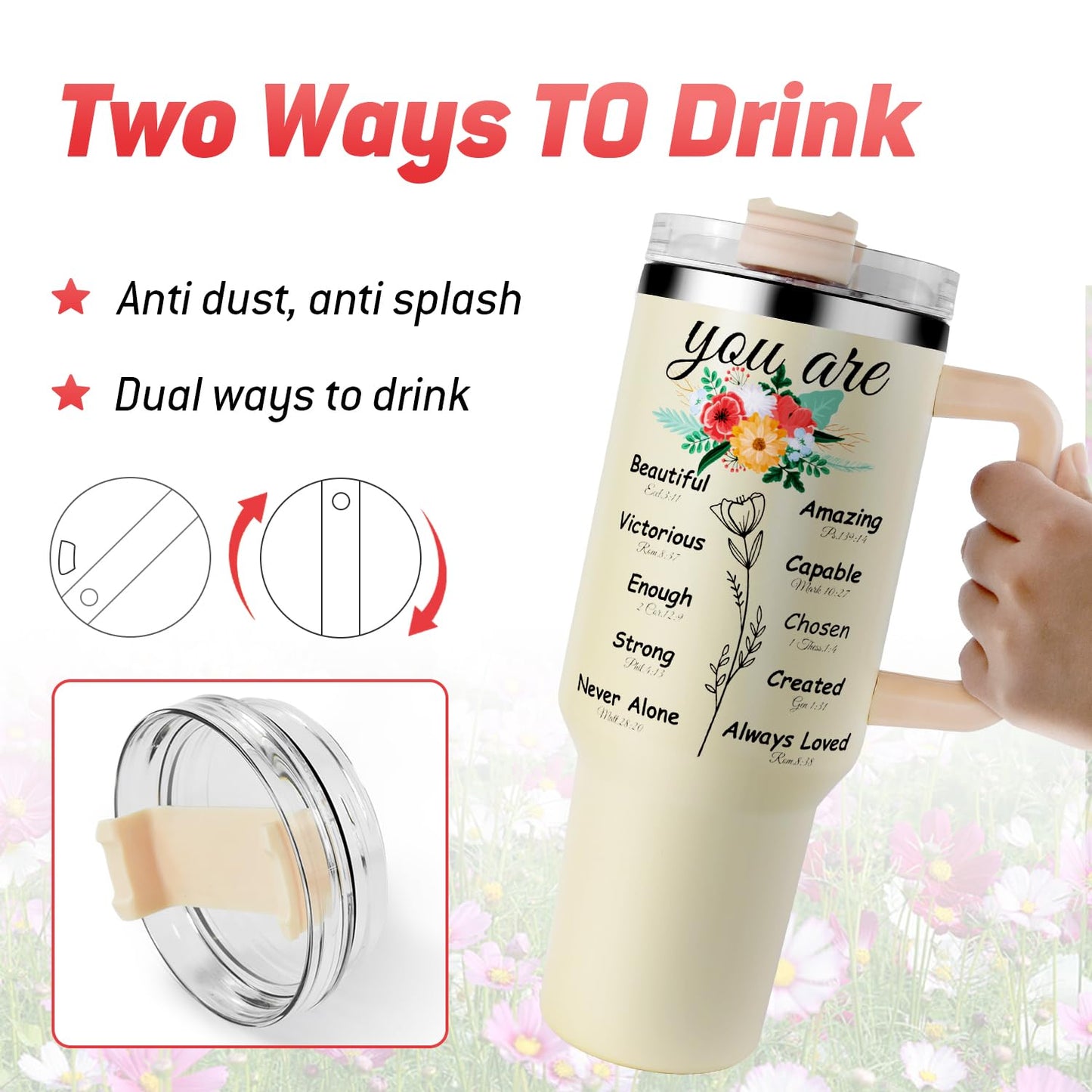 ▶ Regalos cristianos para mujeres, vasos de 40 onzas para mujeres, tazas de café con versículo bíblico, regalos religiosos de fe inspiradores para mujeres en cumpleaños, aniversario, vaso de 40 onzas