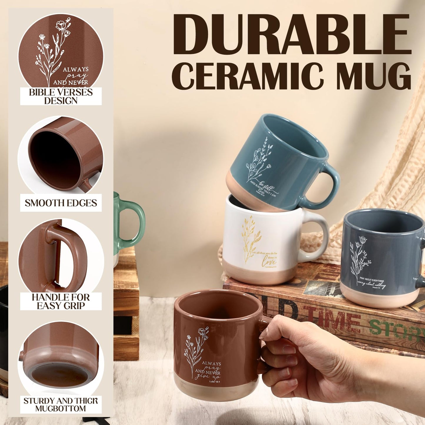 ▶ 10 tazas cristianas para mujer, inspiradoras con versículo bíblico, tazas de café cristianas de 13 onzas, taza de cerámica religiosa, regalo para mujeres, hombres, esposa de pastor, profesor