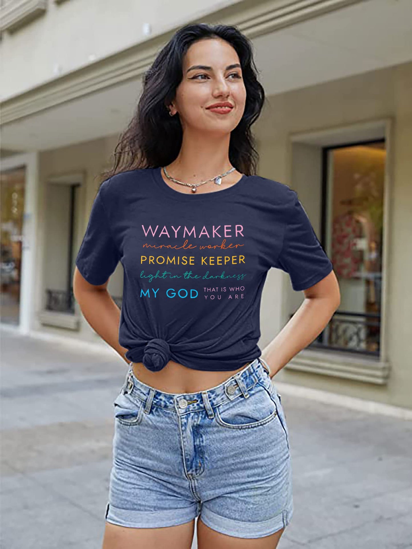 ▶ Camisas cristianas para mujer, diseño de fe, regalo religioso, casual, cristianos, inspiradoras, camisetas de manga corta, Azul oscuro, XXL