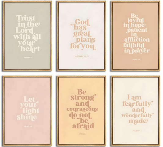 ▶ 6 piezas de versículo de la Biblia para niños, arte de pared de educación cristiana, impresiones de fotos inspiradoras, pinturas en lona, unisex, decoración de pared de la Biblia, ilustraciones