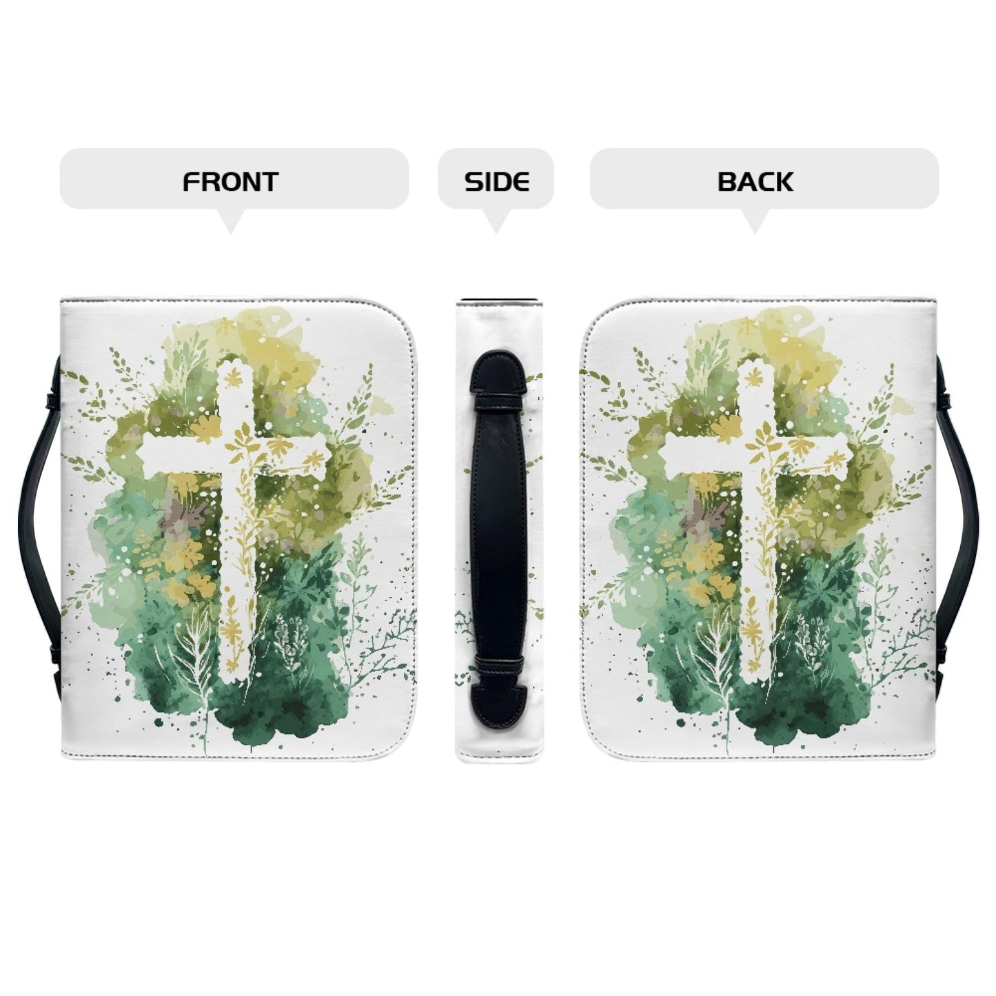 Vodetik - Funda de piel para la Biblia con cubierta dura floral con cruz Niv, tamaño pequeño, con asa con cierre, bolsa protectora para la Biblia, escritura, católico, regalo cristiano