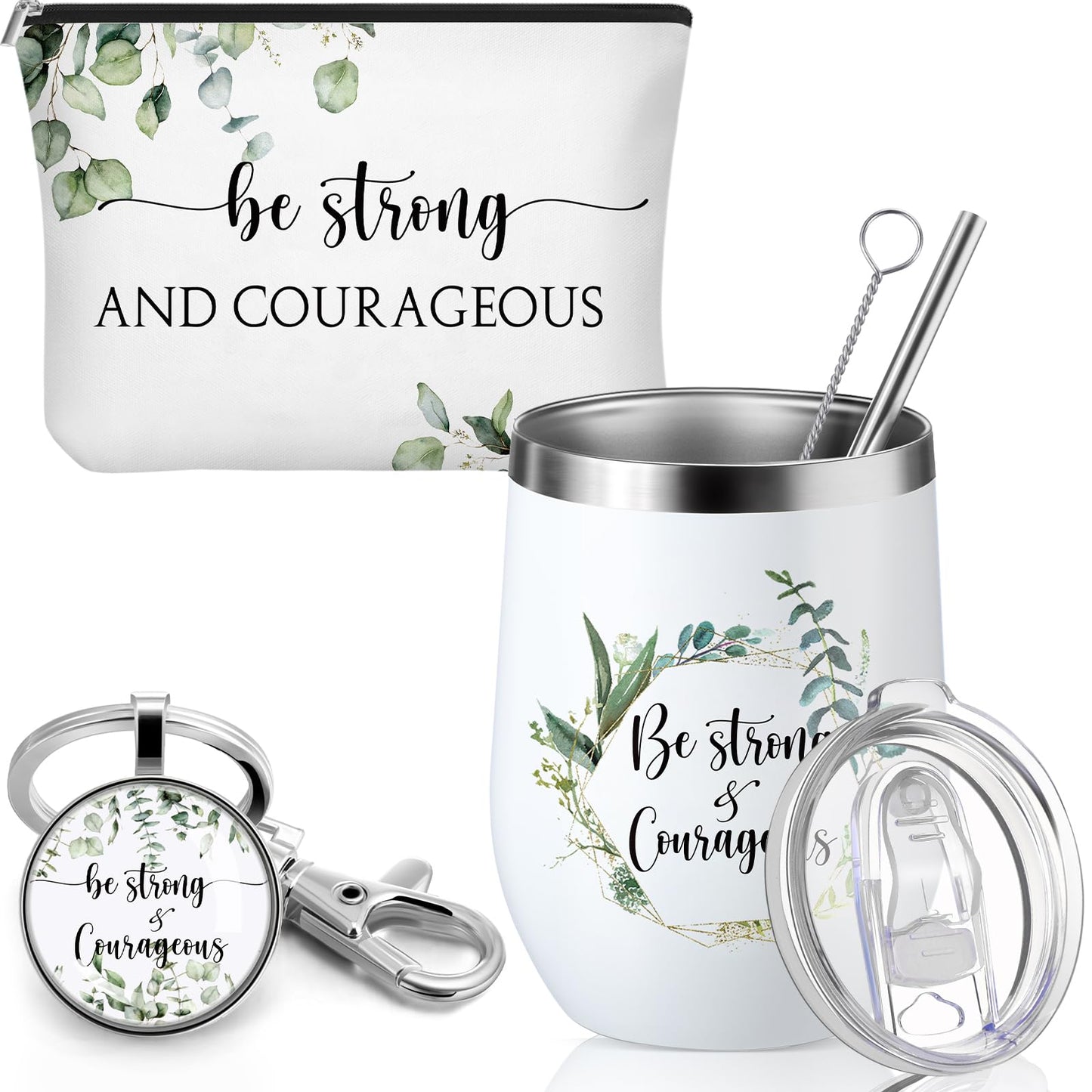 ▶  3 Set Regalos Cristianos para Día de la Madre para Mujer Taza de Café Inspiradora Vaso de Acero Inoxidable de 12 oz Bolsa de Maquillaje con Versículo Bíblico de Eucalipto Llavero Cristiano