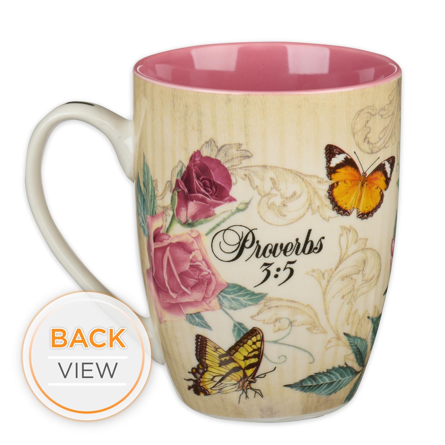 ▶ Taza de café de cerámica con mariposas amarillas y rosas – 12 onzas sin plomo inspiradoras escrituras para mujeres con versículo bíblico: Trust in the Lord – Proverbios 3:5