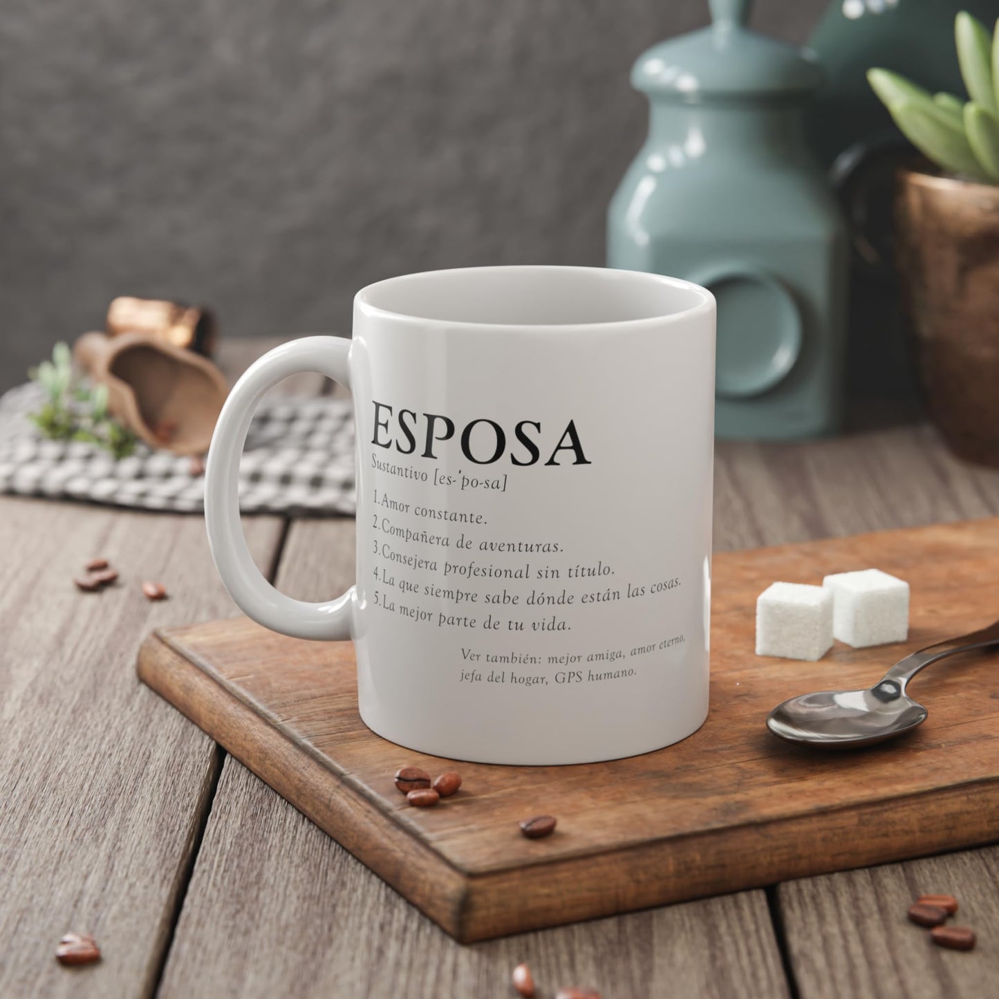 ▶ Taza Cerámica 11 oz Definicion Esposa con Frase Divertida Tierna para Mujer Especial en tu Vida Detalle Romántico Pareja Diseño Creativo Emotivo Ideal Café Té Chocolate Cerámica Amor Diario