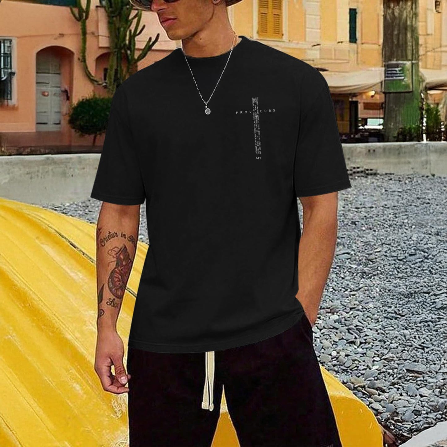 ▶Camisetas cristianas para hombre, estilo clásico, religioso, con versículo bíblico, playera con fe de Jesús, playera con gráficos inspiradores, Negro -, M