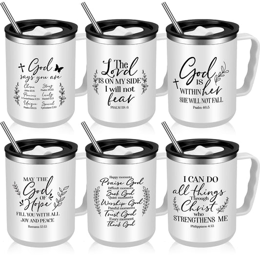 ▶  6 Tazas de Café Cristianas de 17 oz con Tapa y Pajita Regalos Cristianos del Versículo Bíblico Religioso para Mujeres Vaso Aislado de Afirmaciones Bíblicas Inspiradoras para Mamá (Blanco)