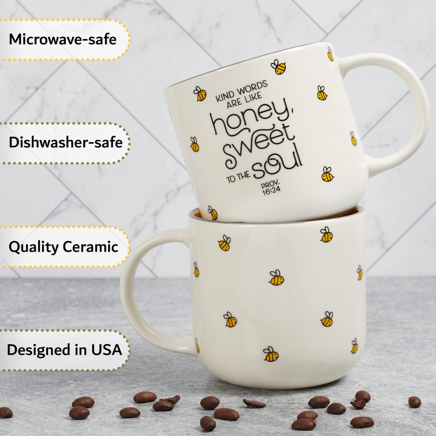 ▶  Taza grande de cerámica para café y té para mujer: las palabras amables son como el versículo bíblico inspirador, no tóxico/sin plomo, apto para microondas y lavaplatos, taza de