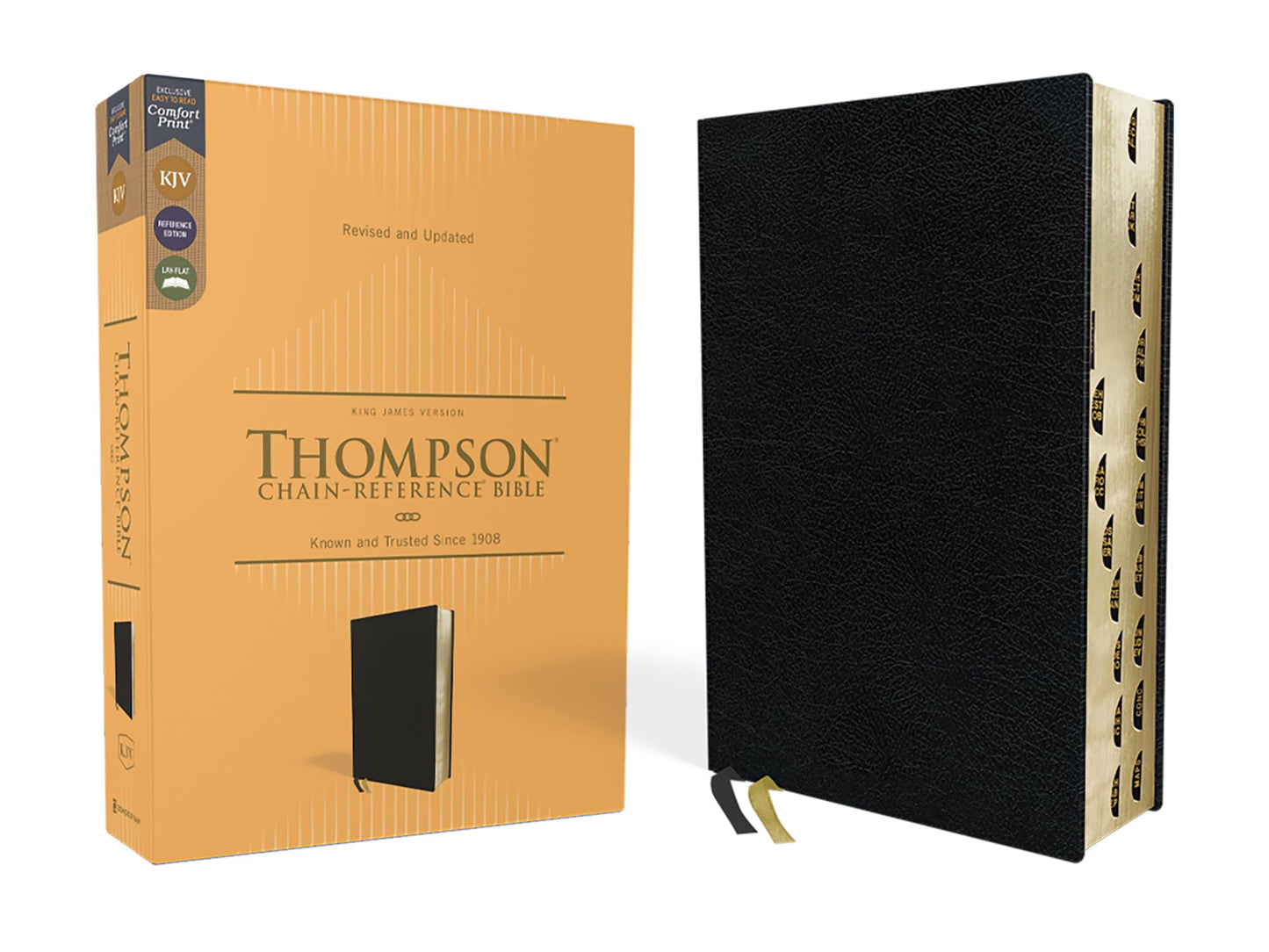 KJV, Thompson Chain-Reference Bible, European Bonded Leather, Black, Red Letter, Thumb Indexed, Comfort Print