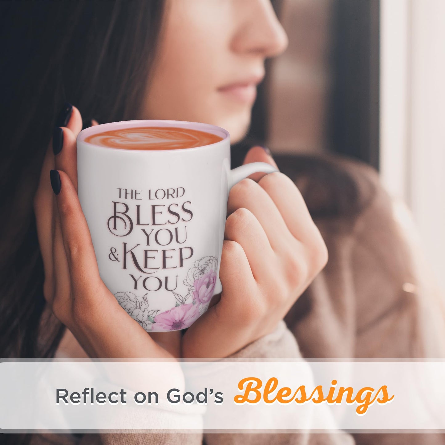 ▶ Taza de café y té de cerámica para mujer: May the Lord Bless You and Keep You - Números 6:24 versículo bíblico inspirador, floral, rosa, 12 onzas