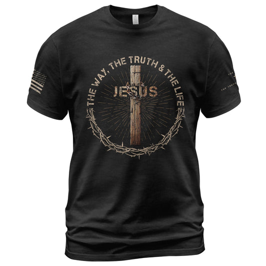 ▶ Jesus The Way The Truth The Life - Camisa cristiana para hombre, camisa cruzada, playera con versículo bíblico, camisas de fe para hombres 2, Negro -, X-Large