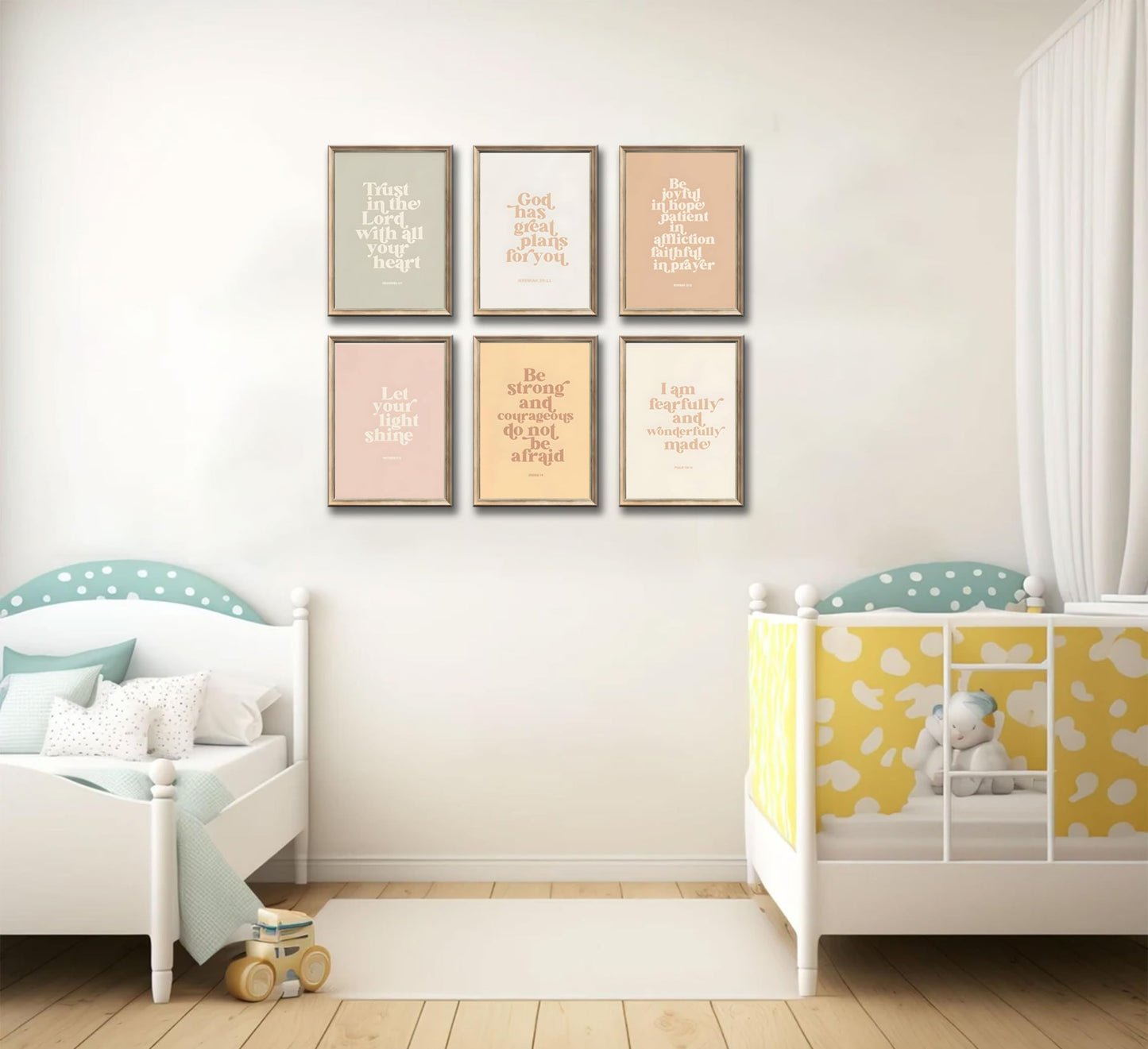 ▶ 6 piezas de versículo de la Biblia para niños, arte de pared de educación cristiana, impresiones de fotos inspiradoras, pinturas en lona, unisex, decoración de pared de la Biblia, ilustraciones