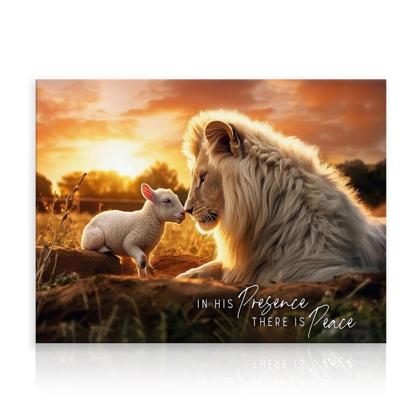 ▶ Mural de León y Cordero, En Su Presencia Hay Paz Lienzo Cristiano Cuadros para Salón Dormitorio Decoración 30 × 40 cm Sin Marco