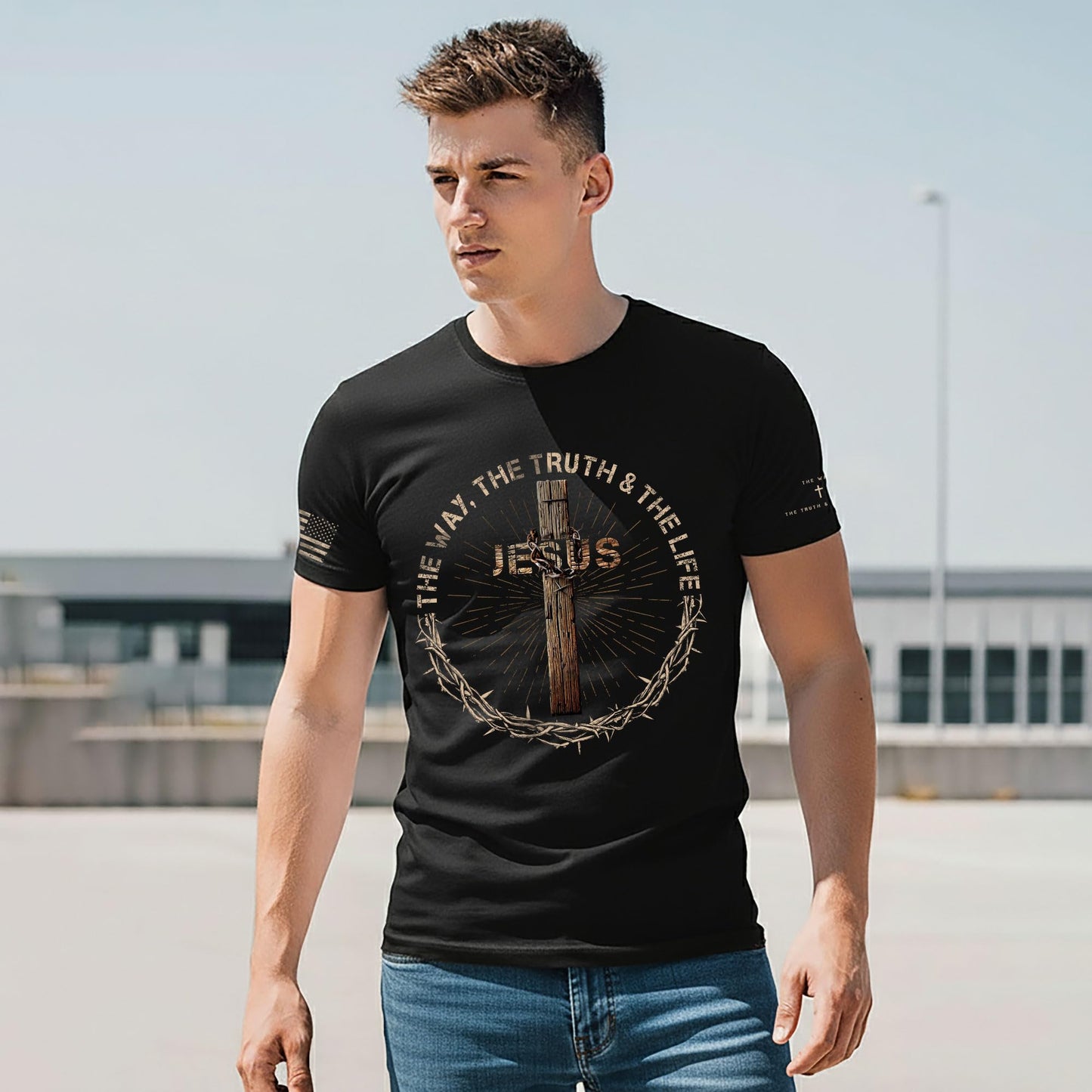 ▶ Jesus The Way The Truth The Life - Camisa cristiana para hombre, camisa cruzada, playera con versículo bíblico, camisas de fe para hombres 2, Negro -, X-Large