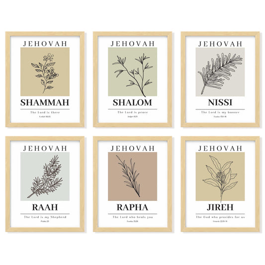 ▶ Póster de 97 decoraciones, con nombres hebreos de Dios – Decoración minimalista de pared cristiana, impresiones artísticas de las escrituras, carteles de versículos de la Biblia, Jehová Jireh Rapha