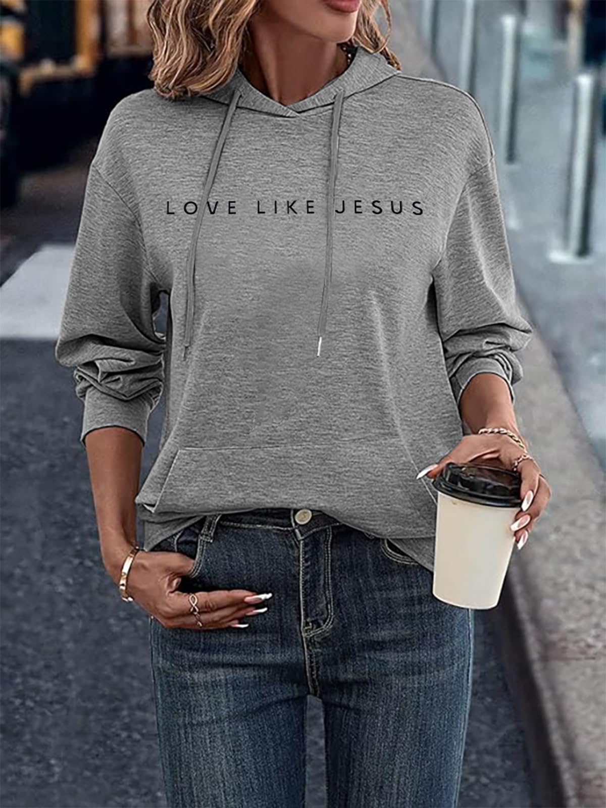 Camisetas cristianas con capucha para mujer, diseño de Jesús, diseño de Dios religioso, con capucha, Gris, S