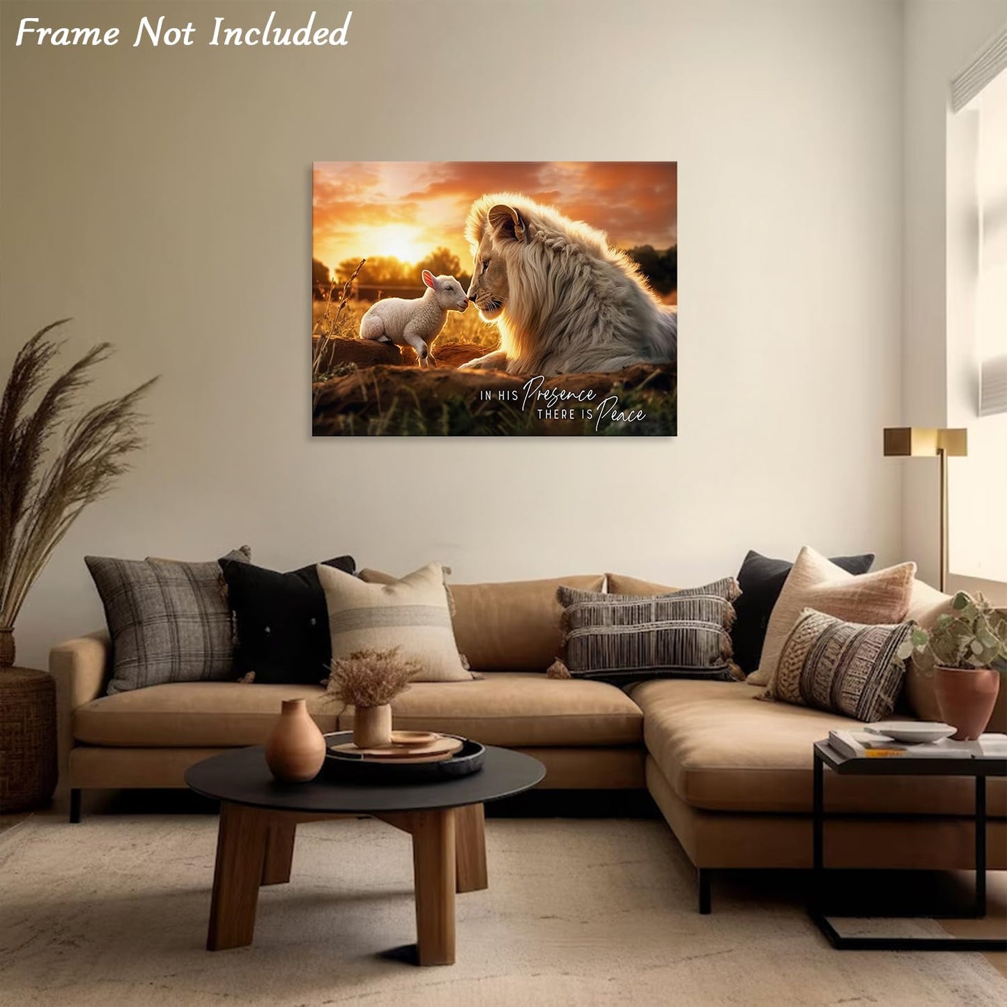 ▶ Mural de León y Cordero, En Su Presencia Hay Paz Lienzo Cristiano Cuadros para Salón Dormitorio Decoración 30 × 40 cm Sin Marco