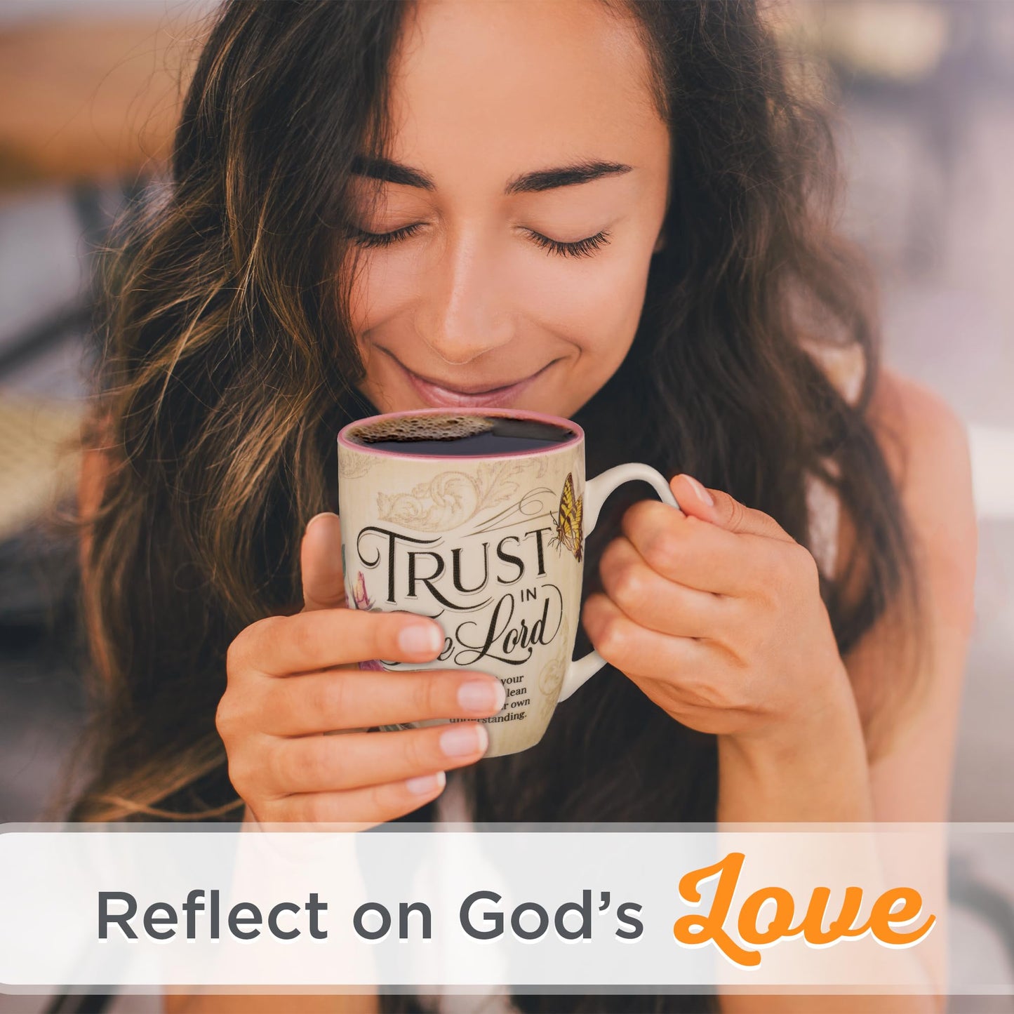 ▶ Taza de café de cerámica con mariposas amarillas y rosas – 12 onzas sin plomo inspiradoras escrituras para mujeres con versículo bíblico: Trust in the Lord – Proverbios 3:5