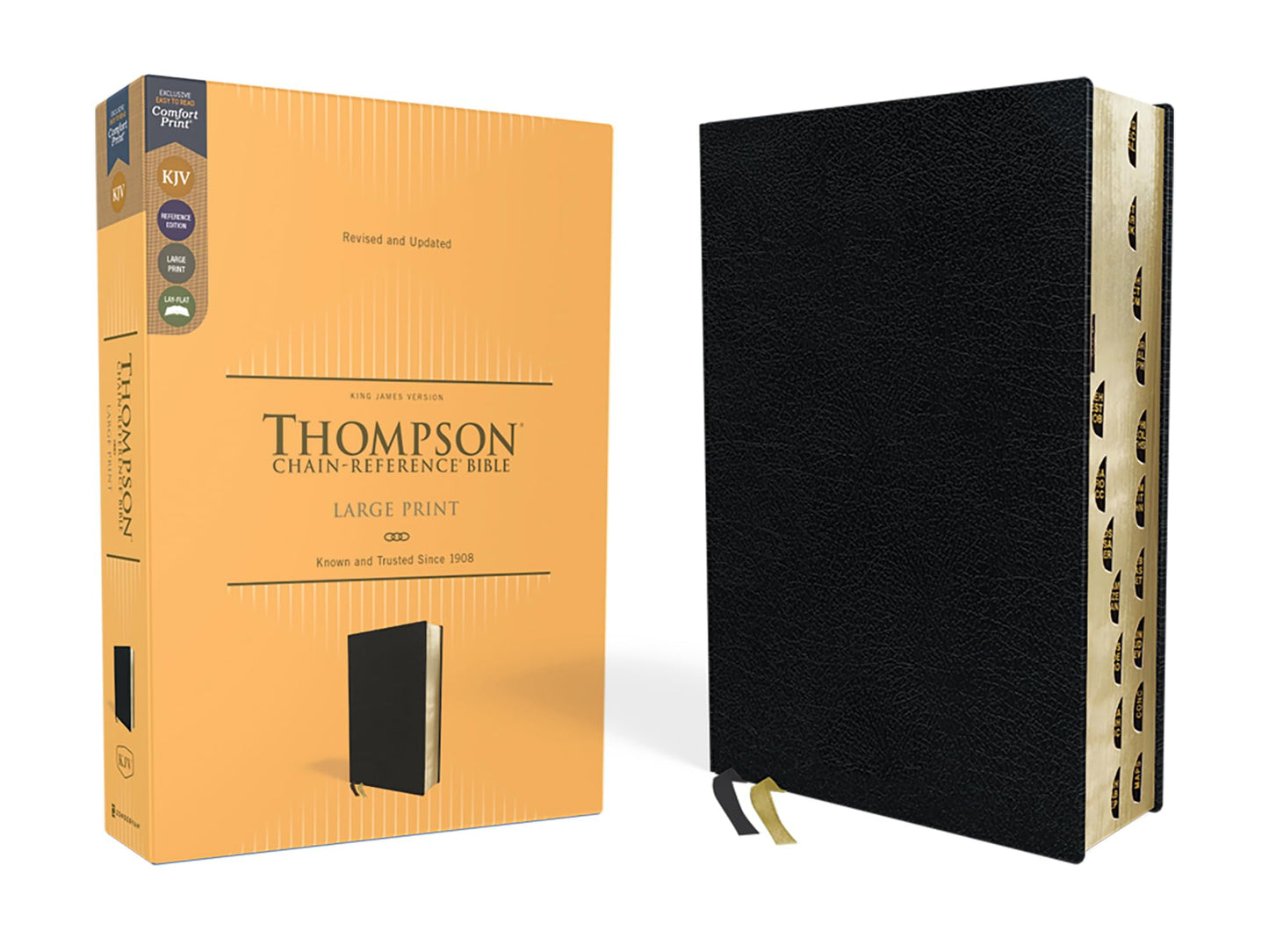 KJV, Thompson Chain-Reference Bible, Large Print, European Bonded Leather, Black, Red Letter, Thumb Indexed, Comfort Print