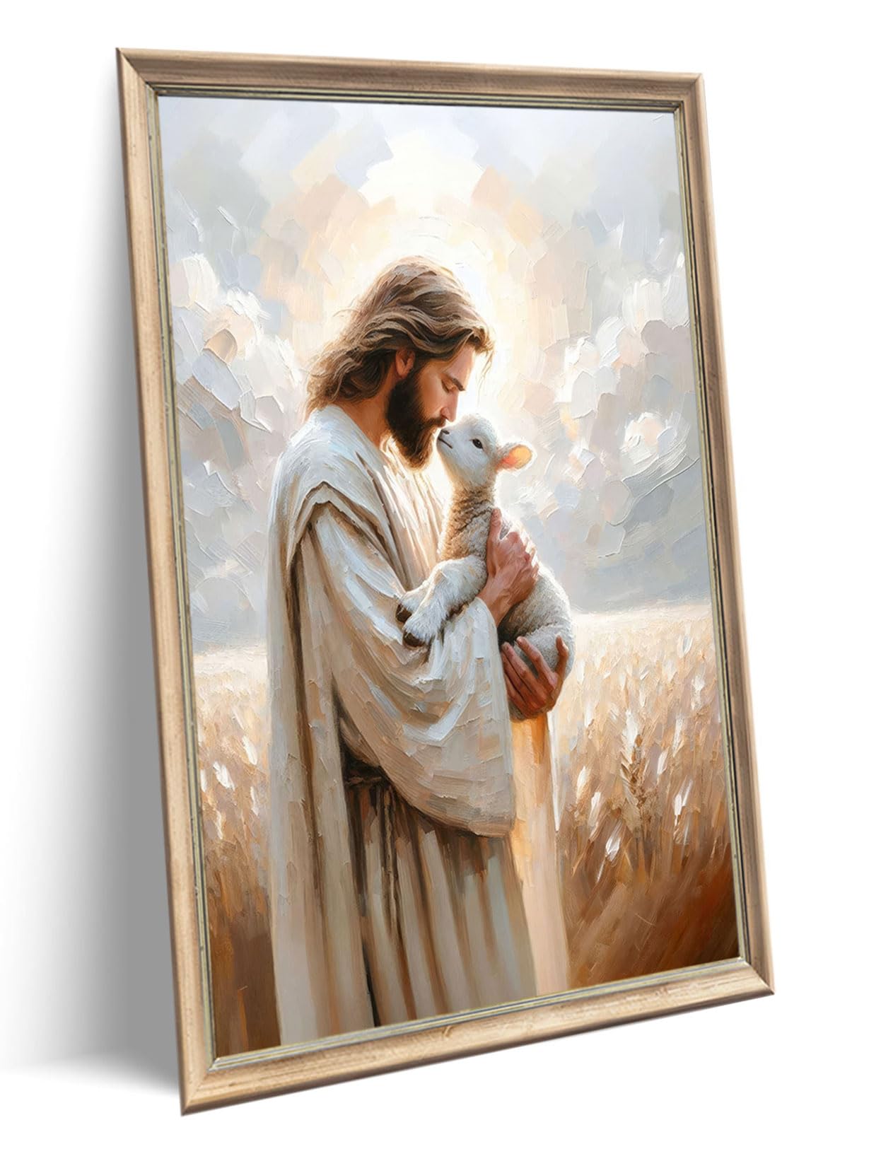 ▶Lona decorativo para pared con diseño de ovejas, Jesucristo, el buen pastor, pintura religiosa cristiana, póster para iglesia, sala de estar, recámara, decoración del hogar, 24 x 36