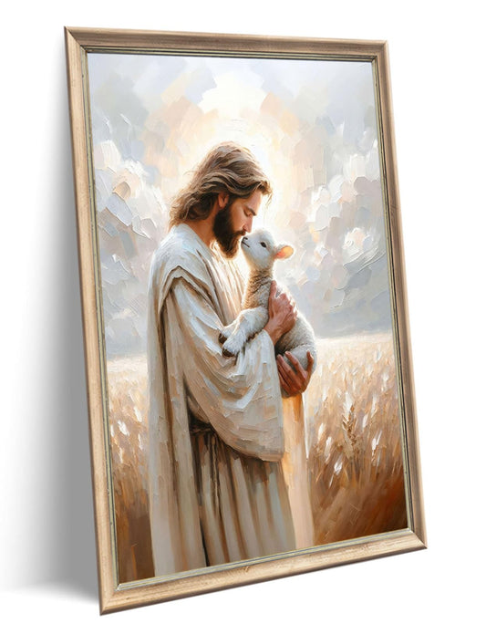 ▶Lona decorativo para pared con diseño de ovejas, Jesucristo, el buen pastor, pintura religiosa cristiana, póster para iglesia, sala de estar, recámara, decoración del hogar, 24 x 36