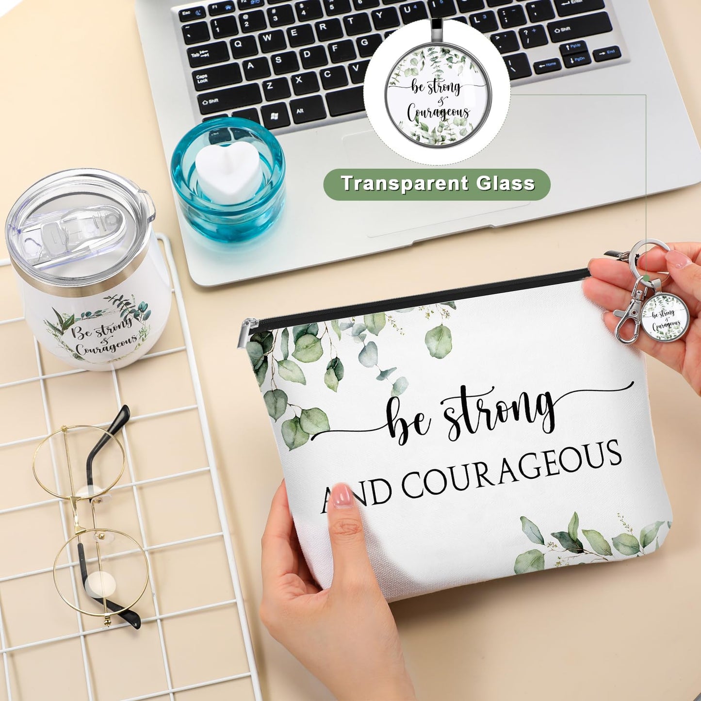 ▶  3 Set Regalos Cristianos para Día de la Madre para Mujer Taza de Café Inspiradora Vaso de Acero Inoxidable de 12 oz Bolsa de Maquillaje con Versículo Bíblico de Eucalipto Llavero Cristiano