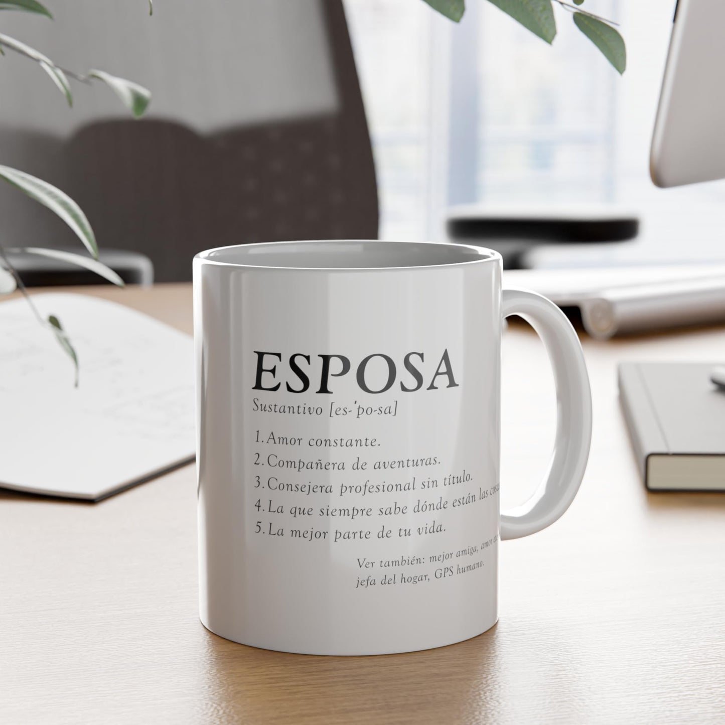 ▶ Taza Cerámica 11 oz Definicion Esposa con Frase Divertida Tierna para Mujer Especial en tu Vida Detalle Romántico Pareja Diseño Creativo Emotivo Ideal Café Té Chocolate Cerámica Amor Diario