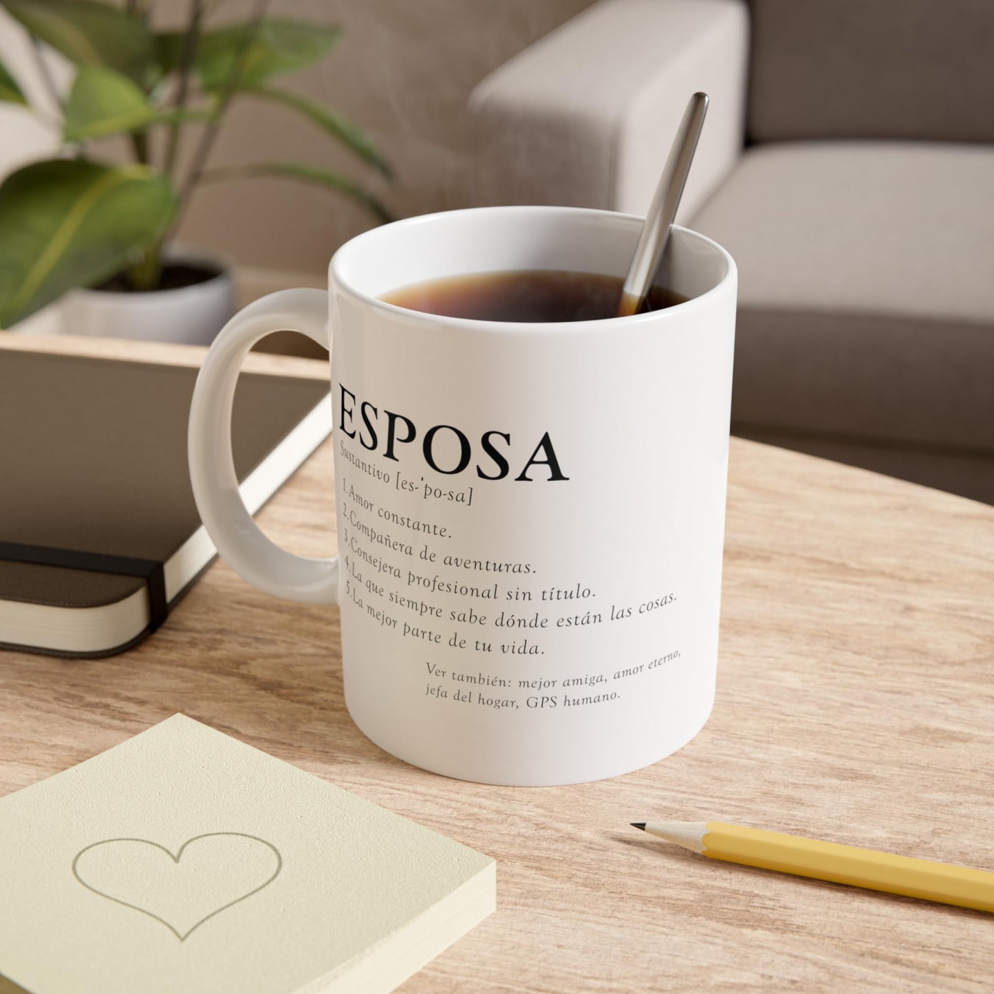 ▶ Taza Cerámica 11 oz Definicion Esposa con Frase Divertida Tierna para Mujer Especial en tu Vida Detalle Romántico Pareja Diseño Creativo Emotivo Ideal Café Té Chocolate Cerámica Amor Diario